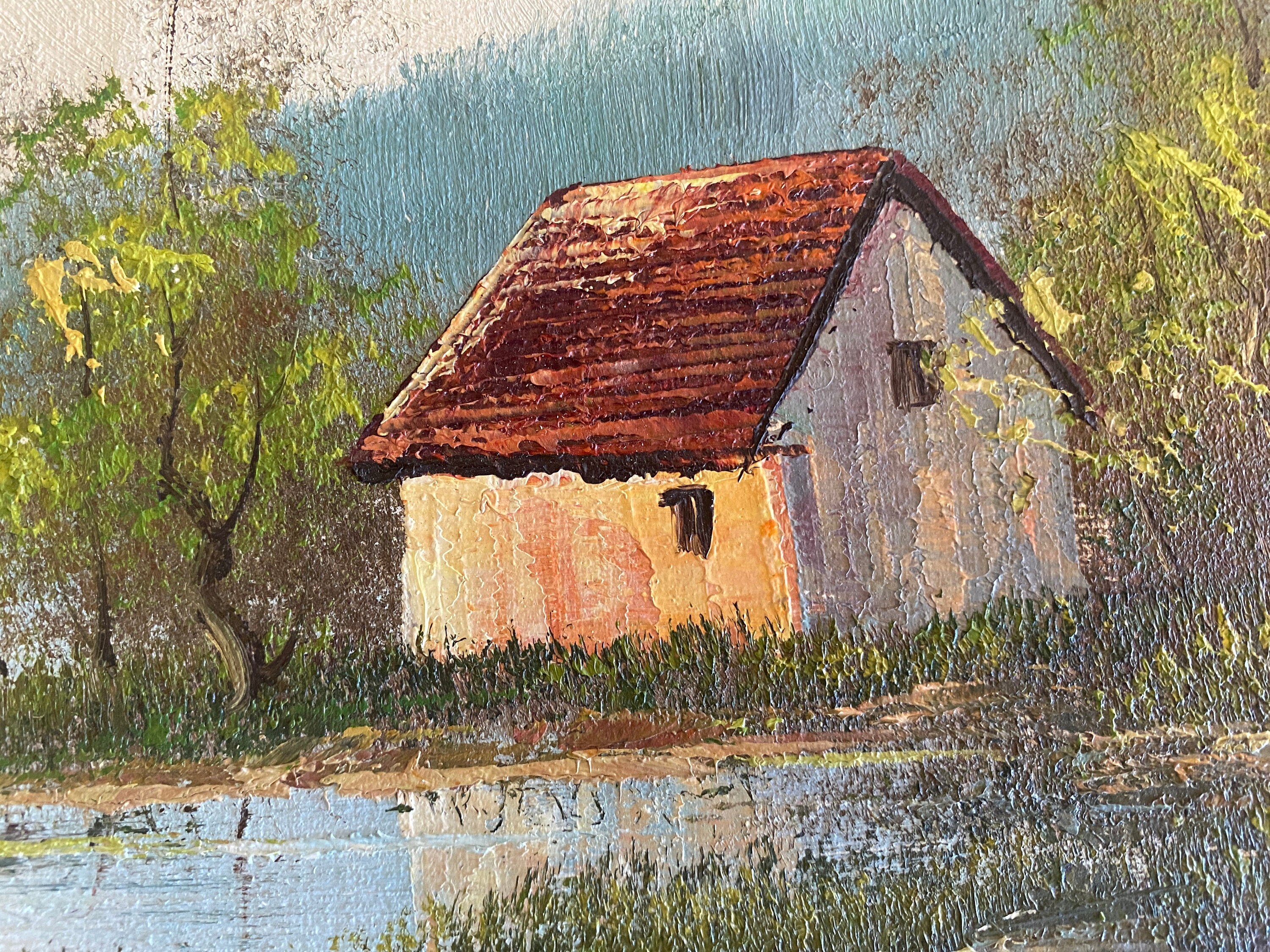 J Medina Oil Painting Cabin Lake House 8