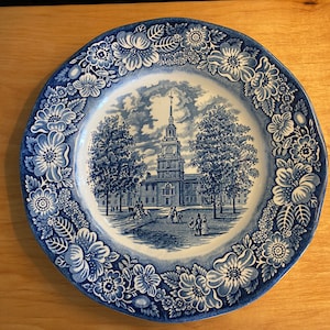 Liberty Blue Independence Hall Historic Colonial Scenes Staffordshire Ironstone Plate