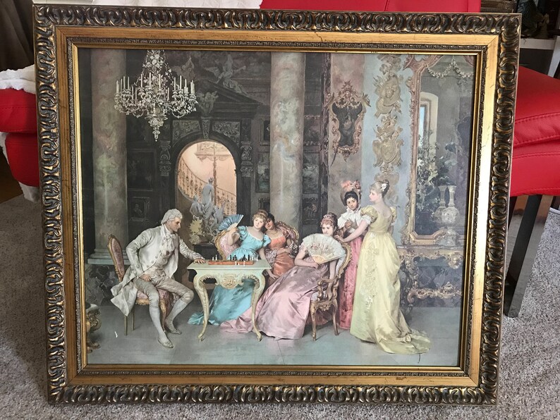 Antique French Print The Chess Game by F. Beda 19th Century Etsy