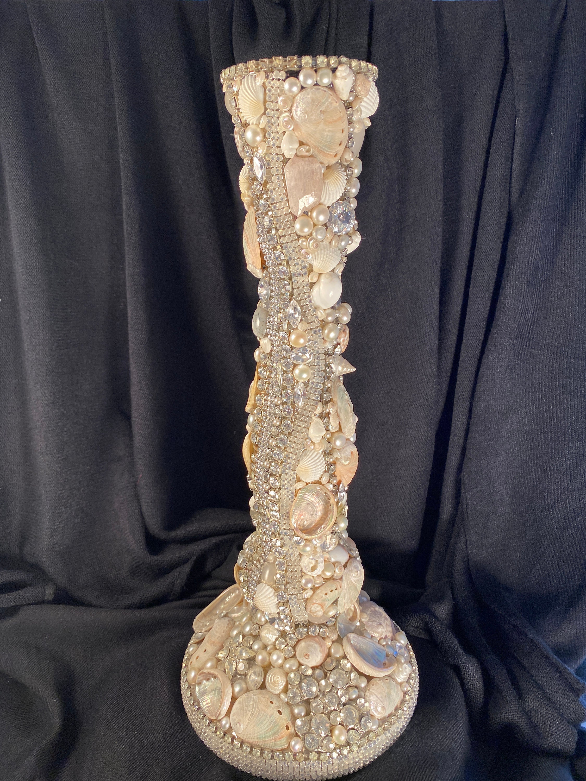 Seashell Encrusted Candle Holder With Jewelry Crystals Etsy