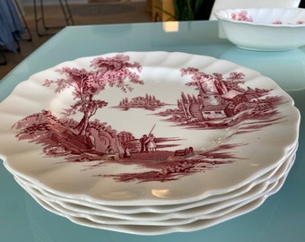Red Old MILL 39 pc set China Set Vintage Johnson Bros. England Pink China Color..also called Red, RARE China