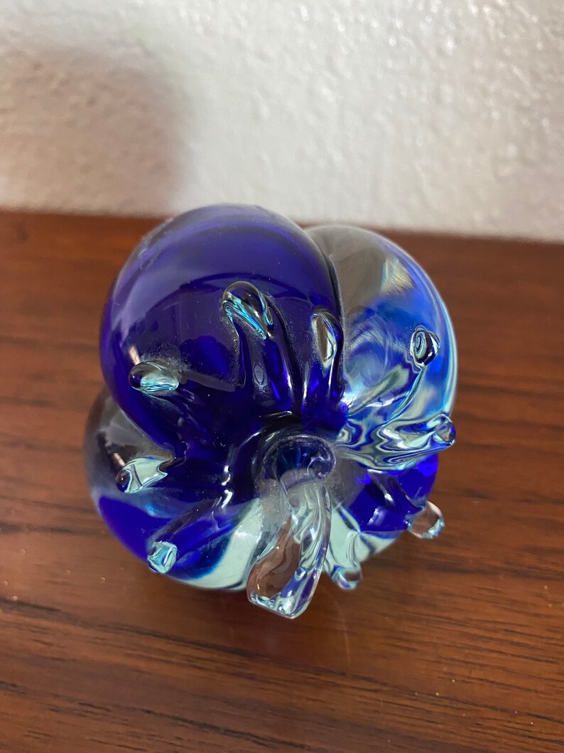 Art Glass Clear Cobalt Blue Pear Figurine Paperweight Handmade
