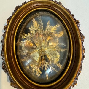本物のハワイの花フレーム入り リーフ インテリア 壁掛け 24K GOLD Vintage 24K Gold Wall Hanging, Real Hawaiian Flowers & Leaves