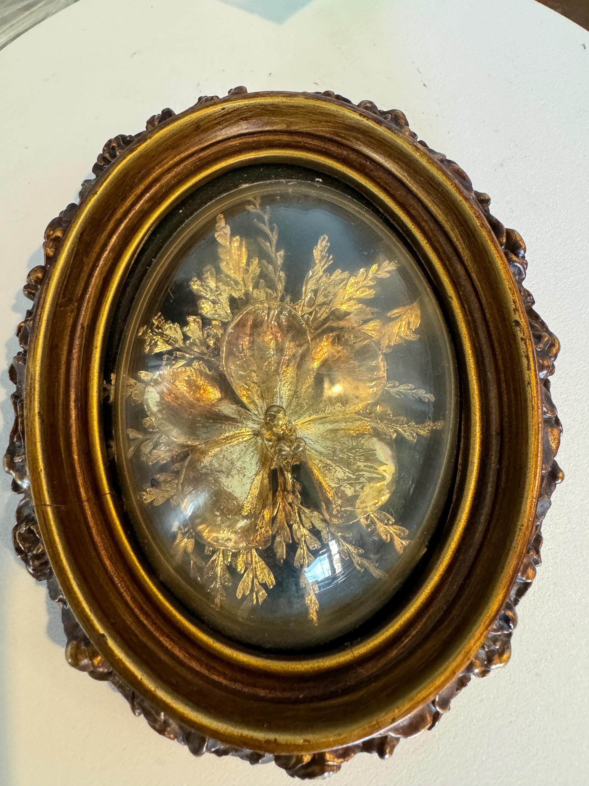 本物のハワイの花フレーム入り リーフ インテリア 壁掛け 24K GOLD Vintage 24K Gold Wall Hanging, Real Hawaiian Flowers & Leaves