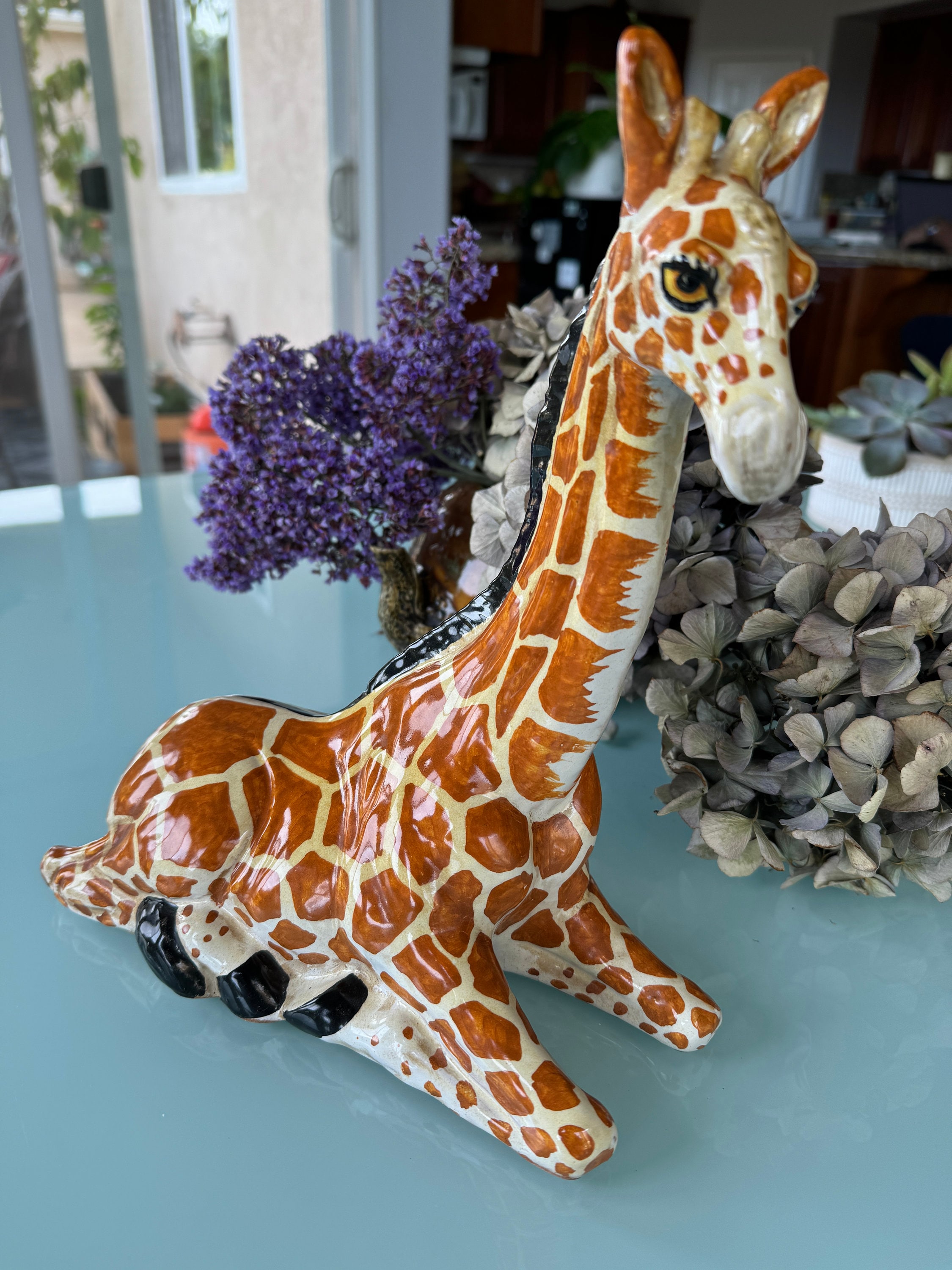 Vintage Handcrafted Glazed Terracotta Sculpture of a Seated