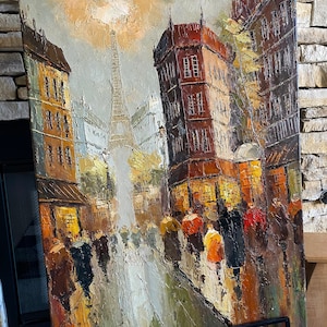 Oil Painting Impressionism Paris Street Scene Eiffel Tower Canvas