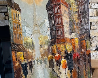 Pintura al óleo Impresionismo Escena callejera de París Torre Eiffel Lienzo Colores de otoño
