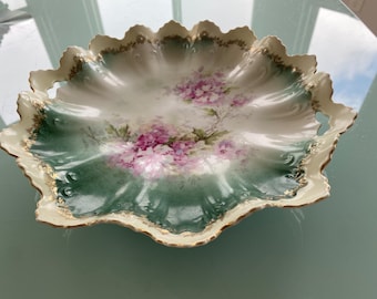Antique Porcelain Cake Plate, STAR Austria, Floral Roses, Gold Accent, Scalloped Edge