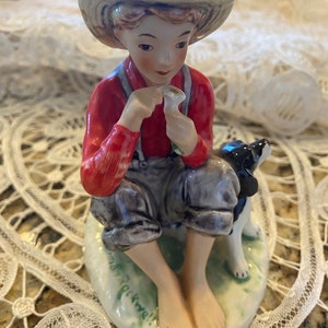 Vintage Norman Rockwell Porcelain Sitting BOY With DOG Goebel Figurine RARE