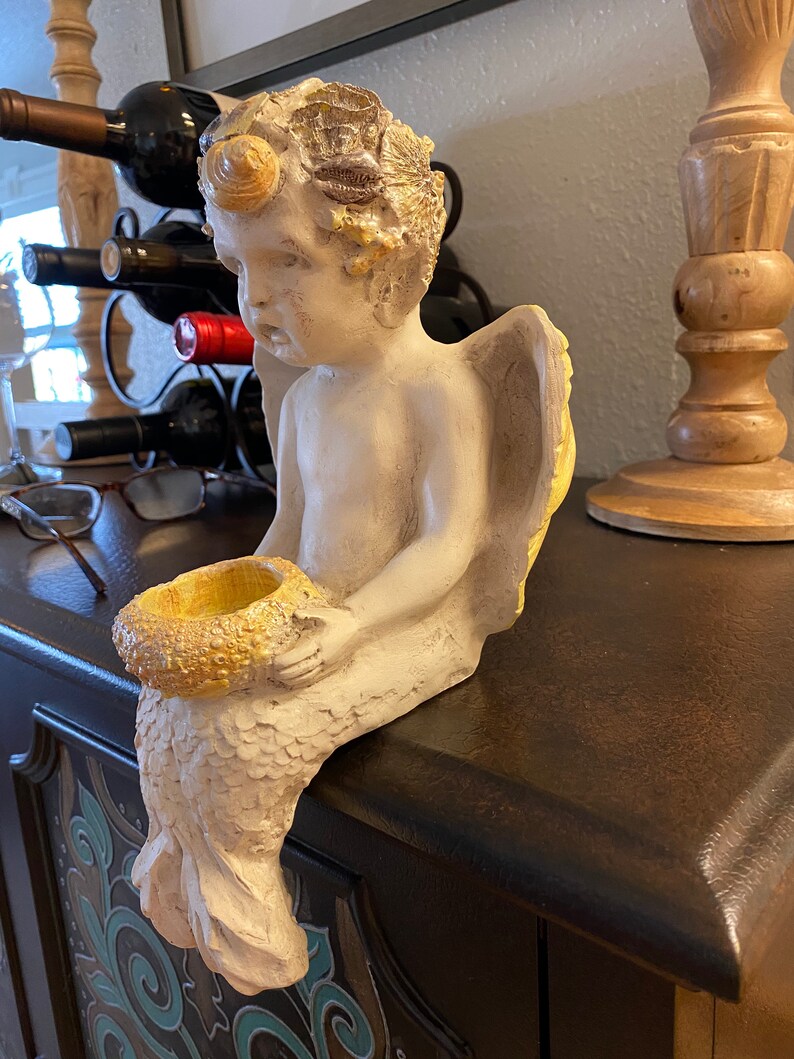 Cherub Mermaid Seashell Shelf Sitter RARE | Etsy