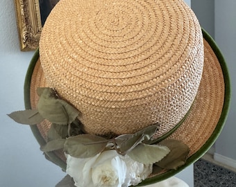 Kokin NEW YORK Straw Brimmed Hat Green Velvet Green Piping  display picture 3
