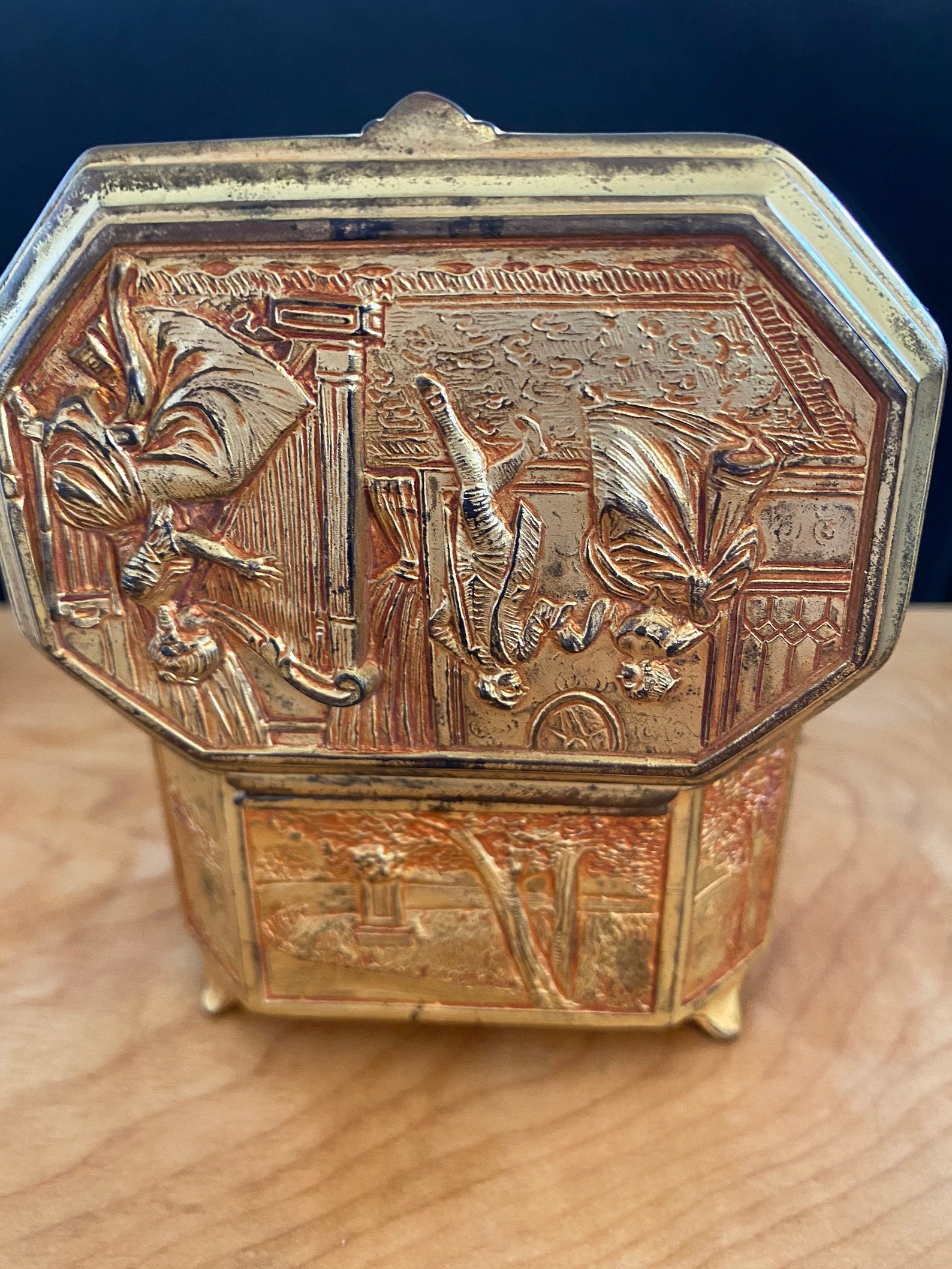 Vintage Metal Jewelry Box Embossed Courting Design Etsy