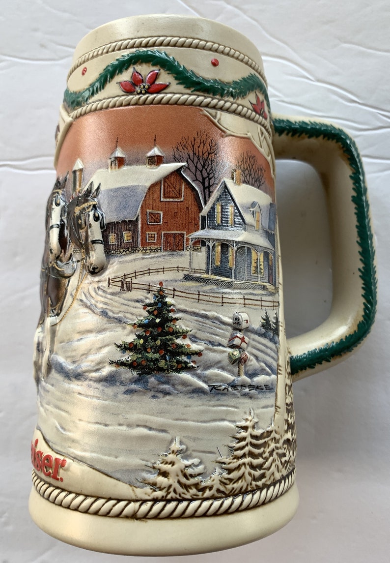 Budweiser Christmas Mug 1996 Vintage - Etsy