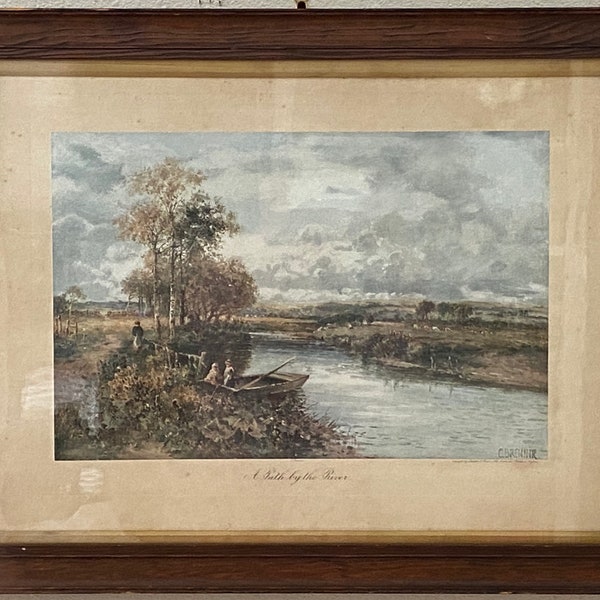Antique Lithograph "A Path By The River" by C Brenner, CARL CHRISTIAN BRENNER (1838-1888)