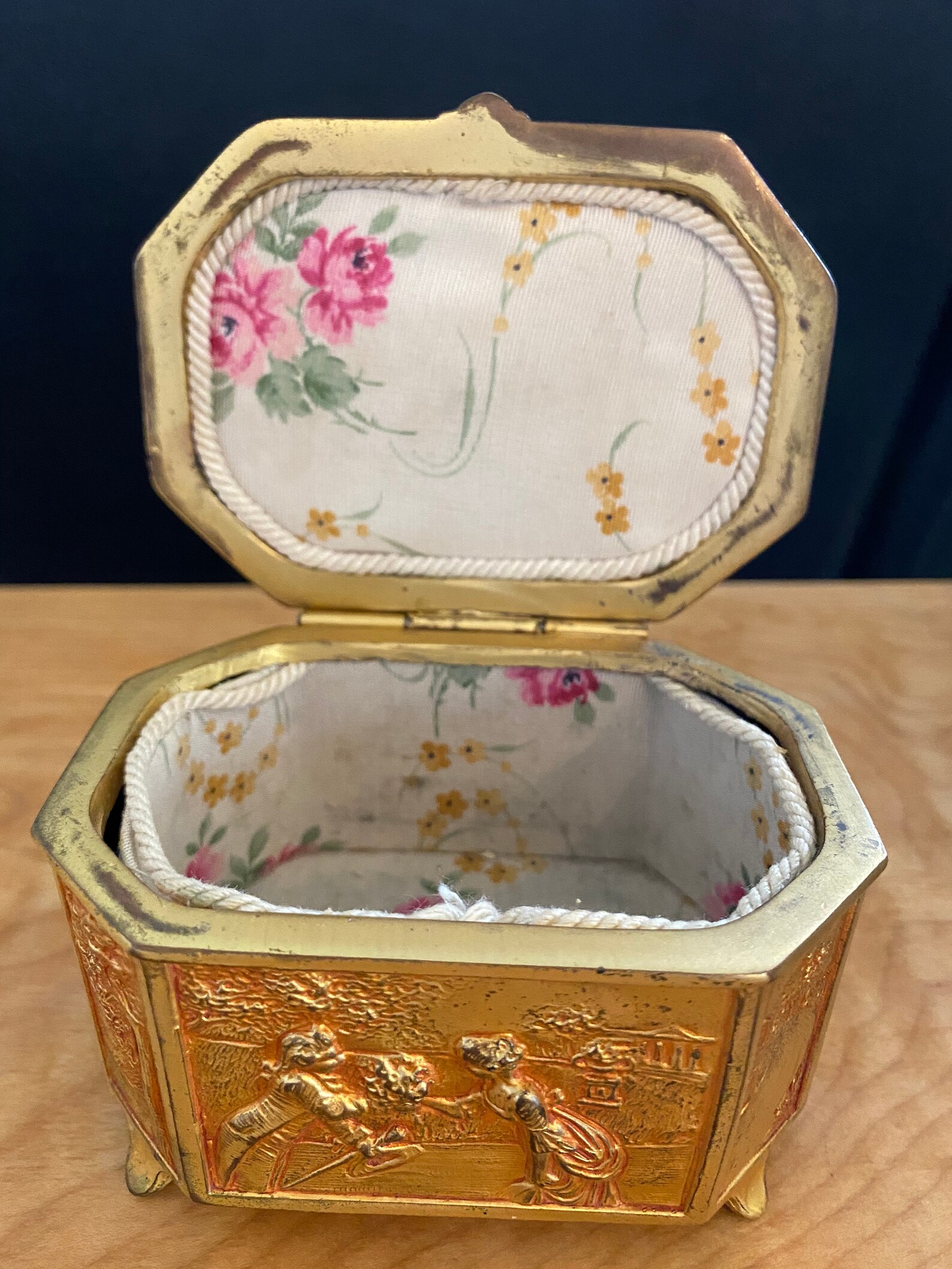 Vintage Metal Jewelry Box Embossed Courting Design Etsy