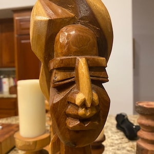 Vintage Handmade Wood Carved Bust AFRICAN Culture Statue, TRIBAL Art 20" Tall  RARE  Wooden Sculpture, Bust of a Woman