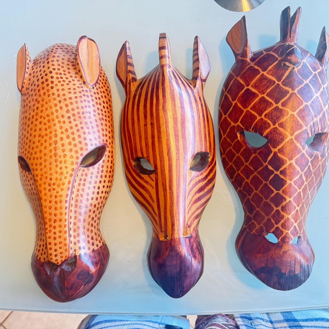 Vintage African Animal Masks Made in Kenya Africa Hand Carved Wood 3pc ...