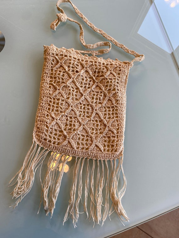 Vintage Hand Made Crochet Shoulder Bag with Strap,