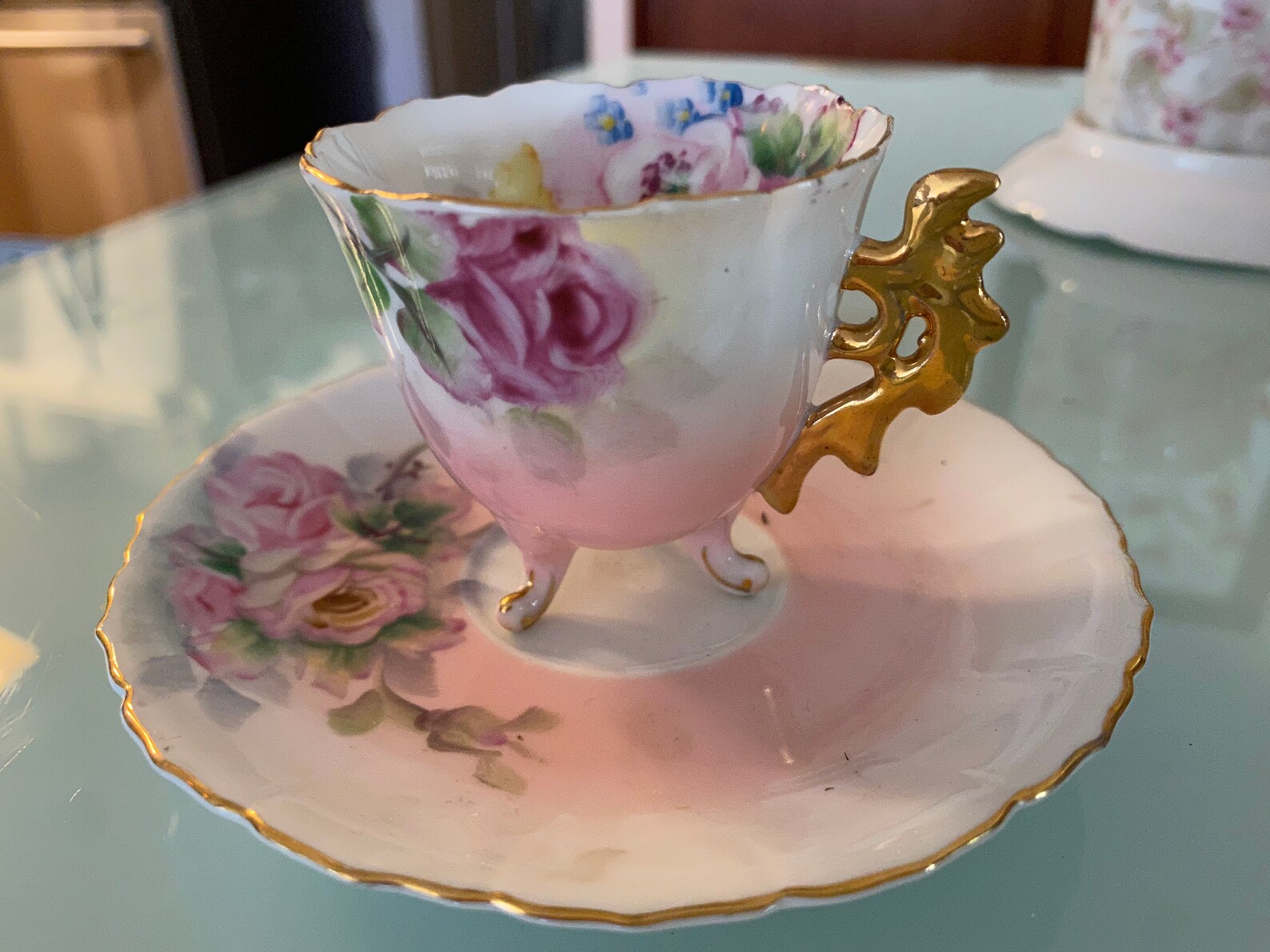 Antique Demitasse Cup and Saucer Japan Roses Flowers Gold Etsy
