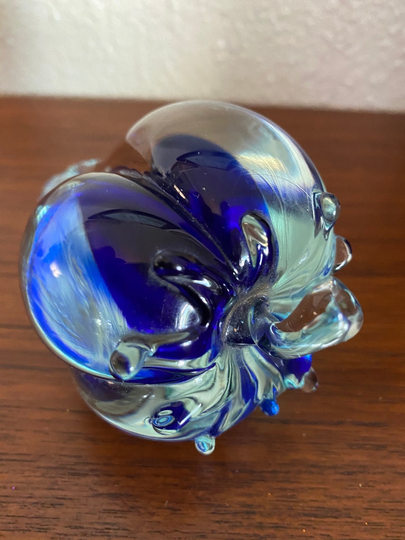 Art Glass Clear Cobalt Blue Pear Figurine Paperweight Handmade