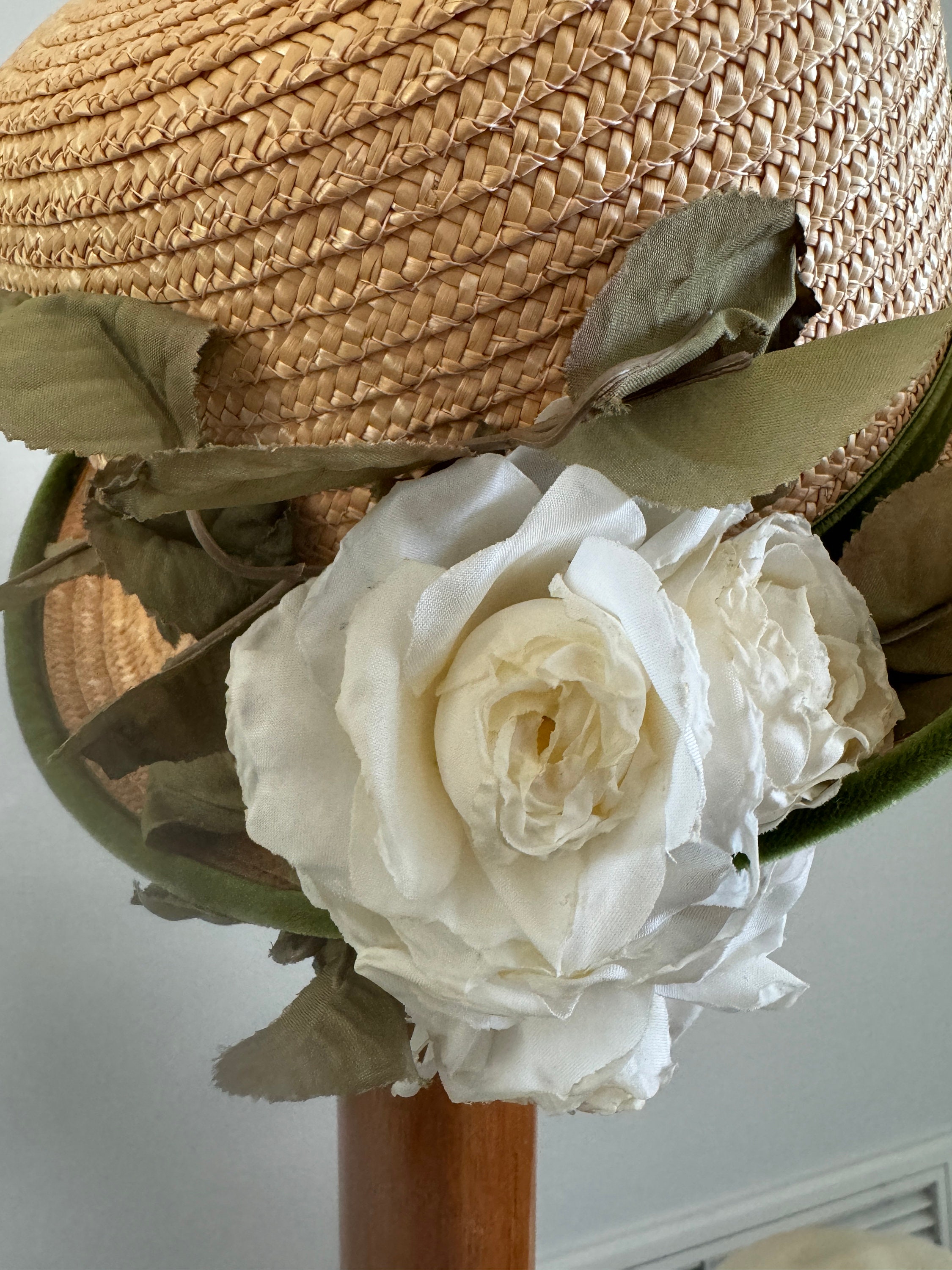 Kokin NEW YORK Straw Brimmed Hat Green Velvet Green Piping  display picture 1