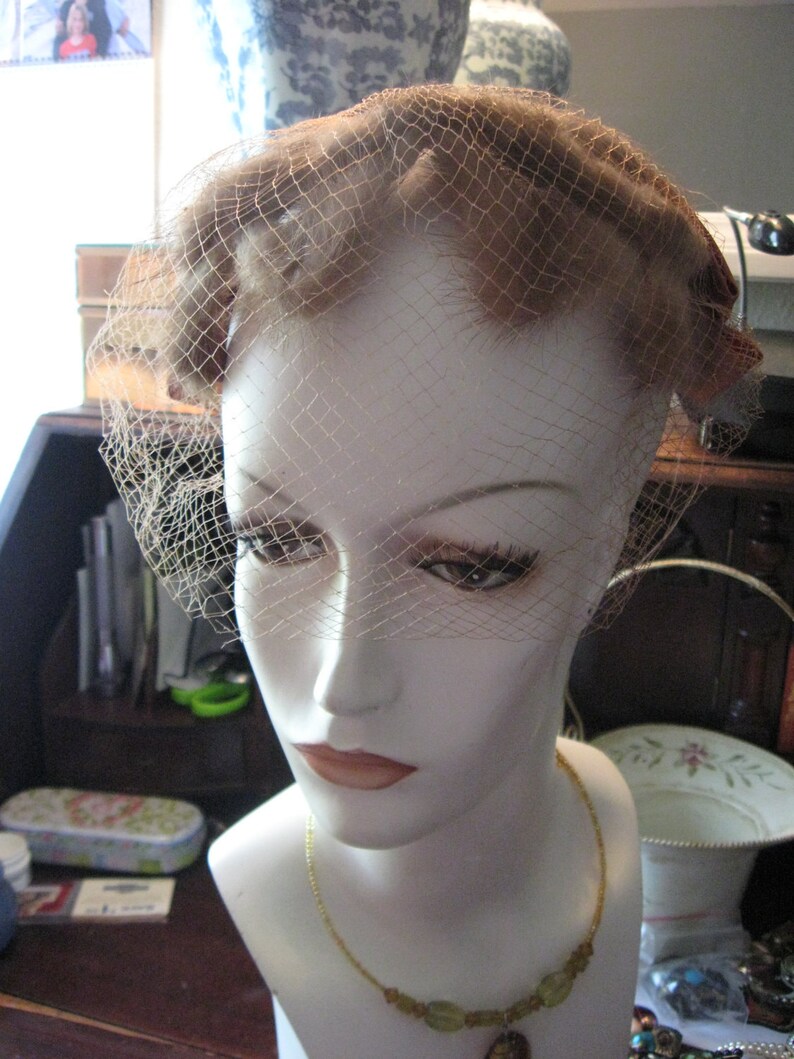 Vintage Mink Fur Copper Satin Hat with Netting 1960s Excellent original condition image 1