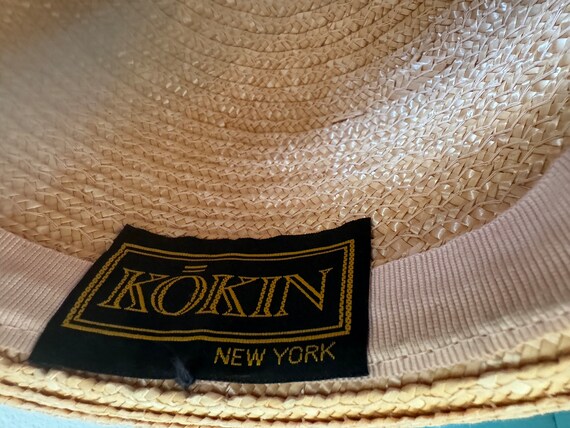 Kokin NEW YORK Straw Brimmed Hat Green Velvet Green Piping 