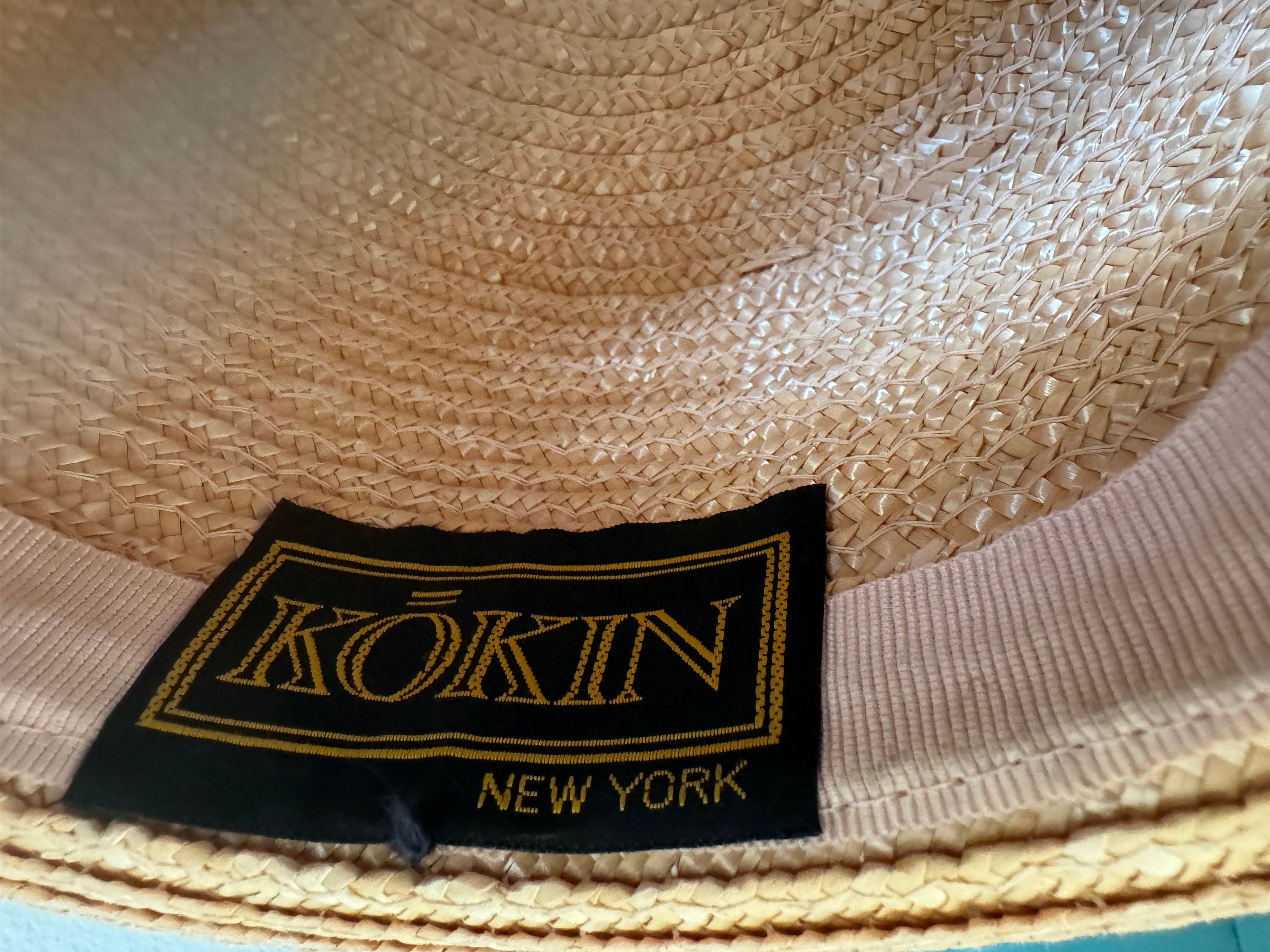 Kokin NEW YORK Straw Brimmed Hat Green Velvet Green Piping  display picture 3