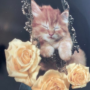 PRETTY AS A PICTURE Plate Coming Up Roses Richard Stacks Orange Kitten Yellow