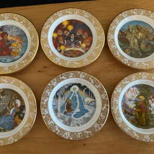 Miniature Franklin Porcelain Plates The Best Loved Fairy Tales Signature Edition  Gold Gilt Lot Of 10