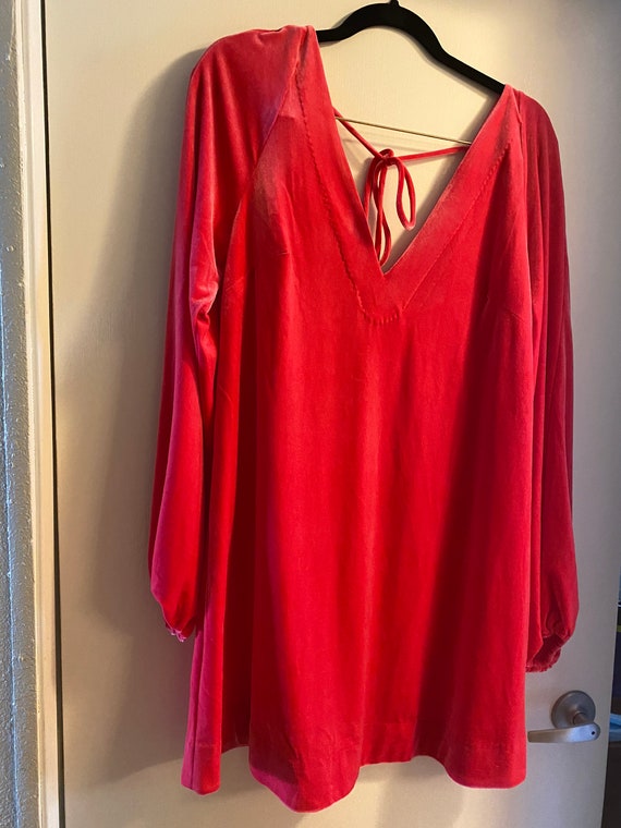 Vintage Hot Pink Velvet Hippie Dress, large, Free