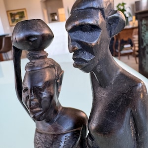Tribal African COUPLE Vintage Figurine Ebony Man and Woman Wooden Hand Carved Statues  7&quot; ART RARE