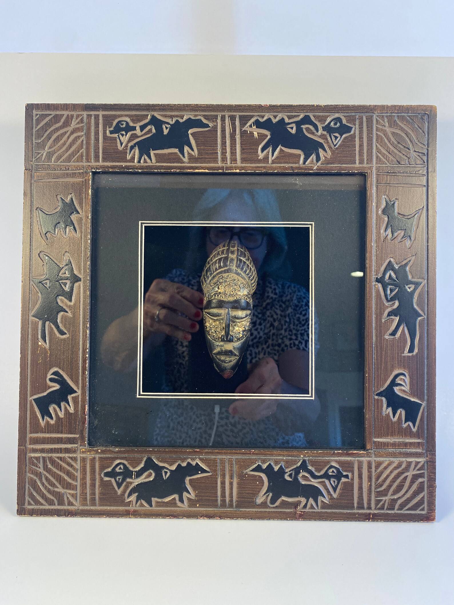 AFRICAN Wall Hangings Hand Carved Faces in Deep FRAME Pair Etsy