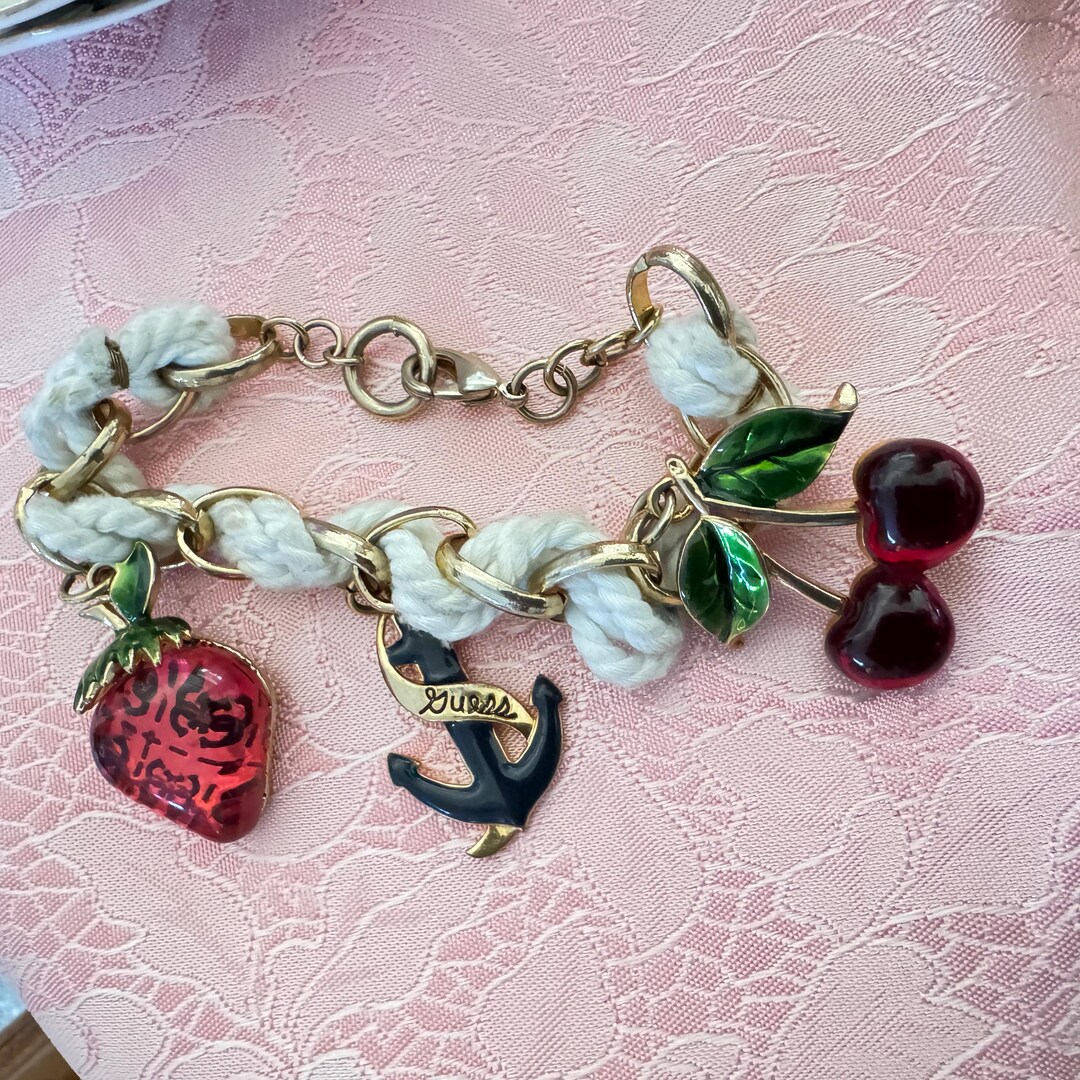 Vintage Guess Rope Bracelet Enameled Cherries Strawberry Anchor ...