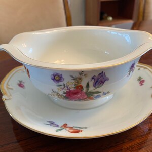 Vintage Dresden Gravy Boat, Attached Underplate  by CRAFTSMAN (JAPAN)