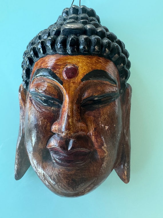 Buddha Art Sculpture Face Wood Mask Hand Carved , 