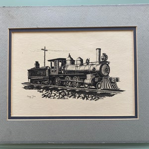 LOCOMOTIVE STEAM TRAIN Print By Doug Tope 1973 Lithograph