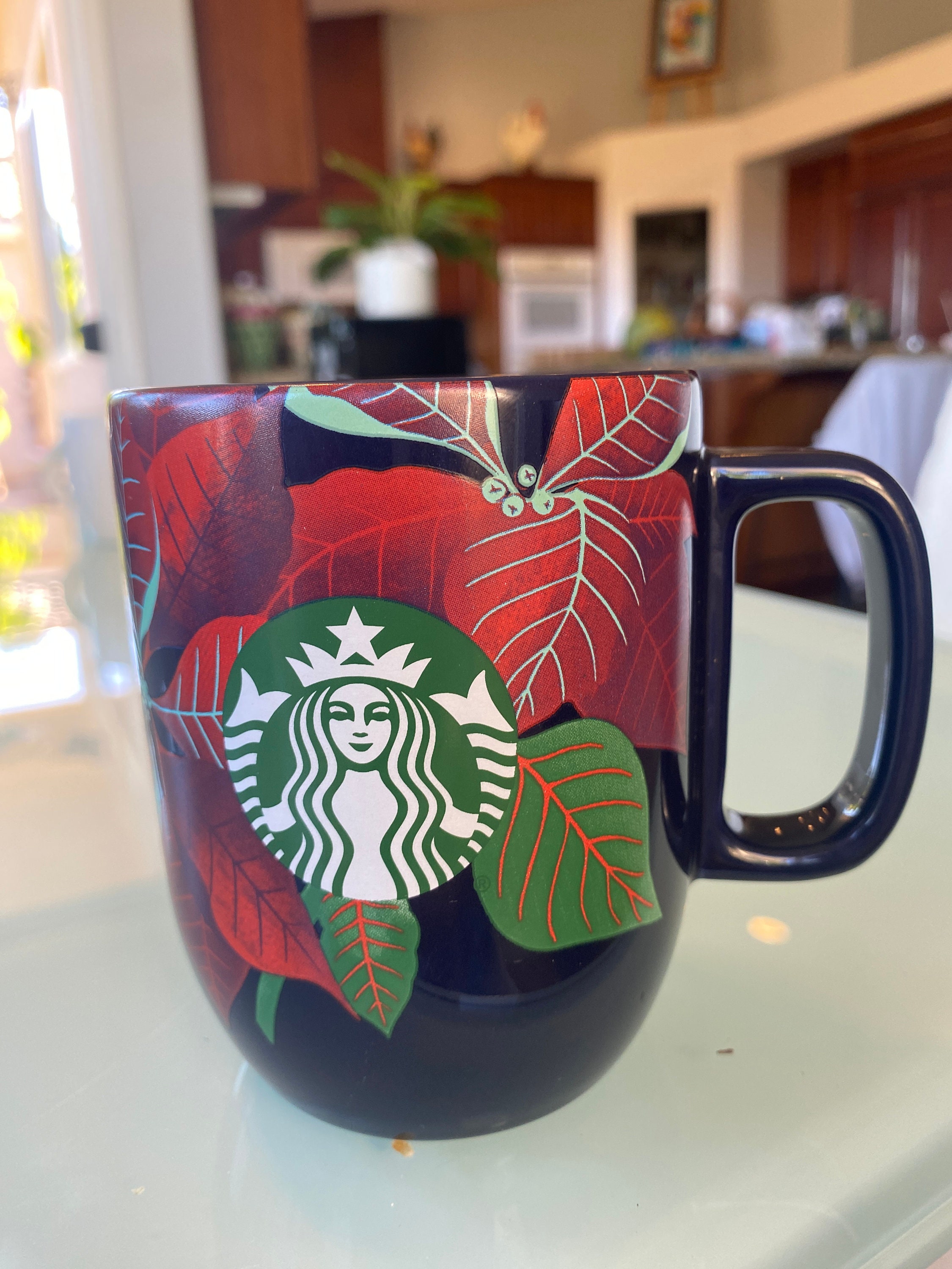 Starbucks 2020 Holiday Navy Poinsettia Ceramic 12oz Coffee Mug
