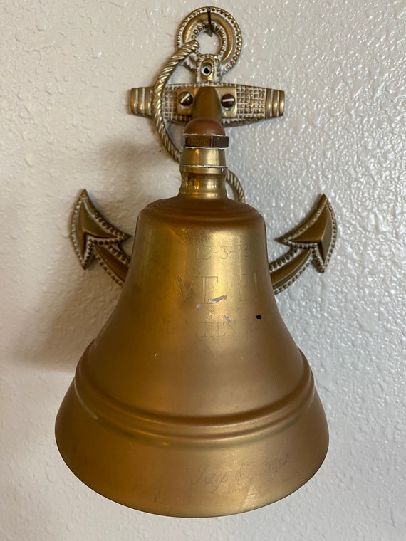 Vintage Brass Dinner Bell With Anchor Wall Mount 