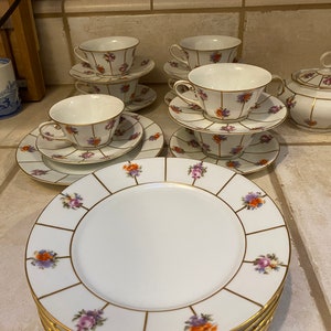 Antique TEA SET Krautheim Selb Bavaria Floral Ribbed Lot 18 PC Tea Set