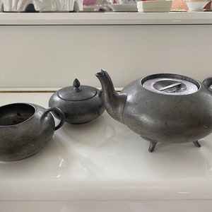 Antique Pewter Tea Set,  Marked by Maker