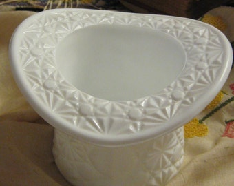WHITE Fenton Top Hat  Milk Glass Large Daisy and Button Art Glass Original Vintage Collectible Vase American