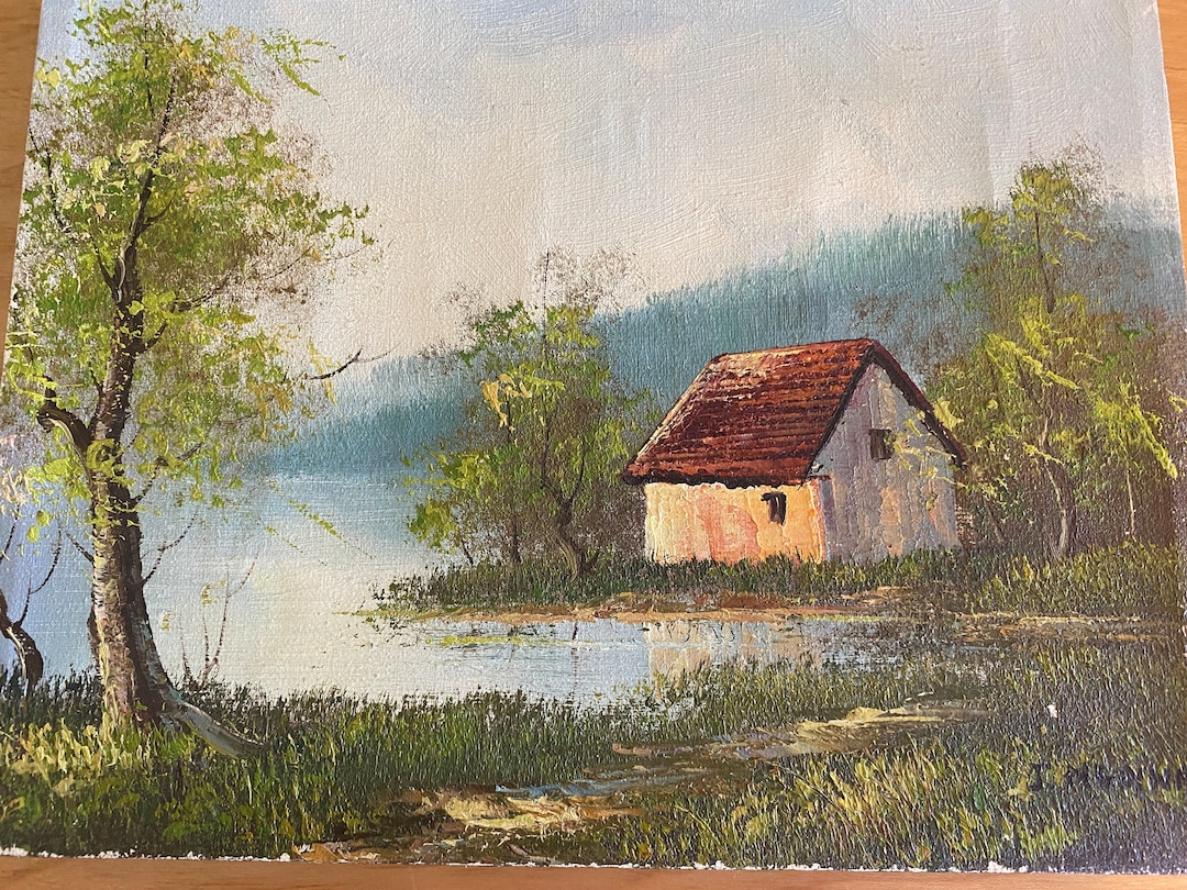 J Medina Oil Painting Cabin Lake House 8
