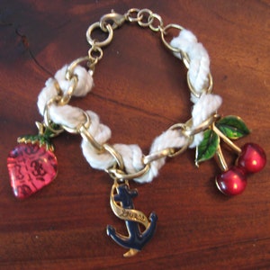 Rope Bracelet Enameled Cherries Strawberry Anchor Valentines Day Gift