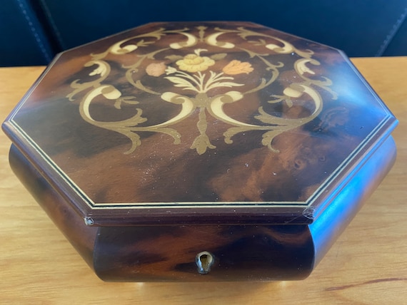 REUGE メカニカルミュージックボックス 花のインレイ RETRO Music Box: Floral Inlay, Reuge Swiss Movement, Plays 