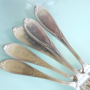 VICTORIAN  OLIVE Pattern, Silver Plated Dinner Forks,, Mono 5Pc