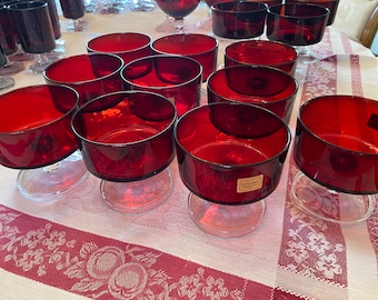 Vintage  CHRISTMAS  Glass Royal Ruby Red Cranberry Cut to Clear 57 Pcs C1970 FRANCE Huge Set Holiday Decor RARE Pristine