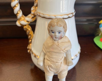 VICTORIAN Bisque DOLL GERMANY Small, Hand painted Features 2.5". Blond, Jointed Rare Miniature