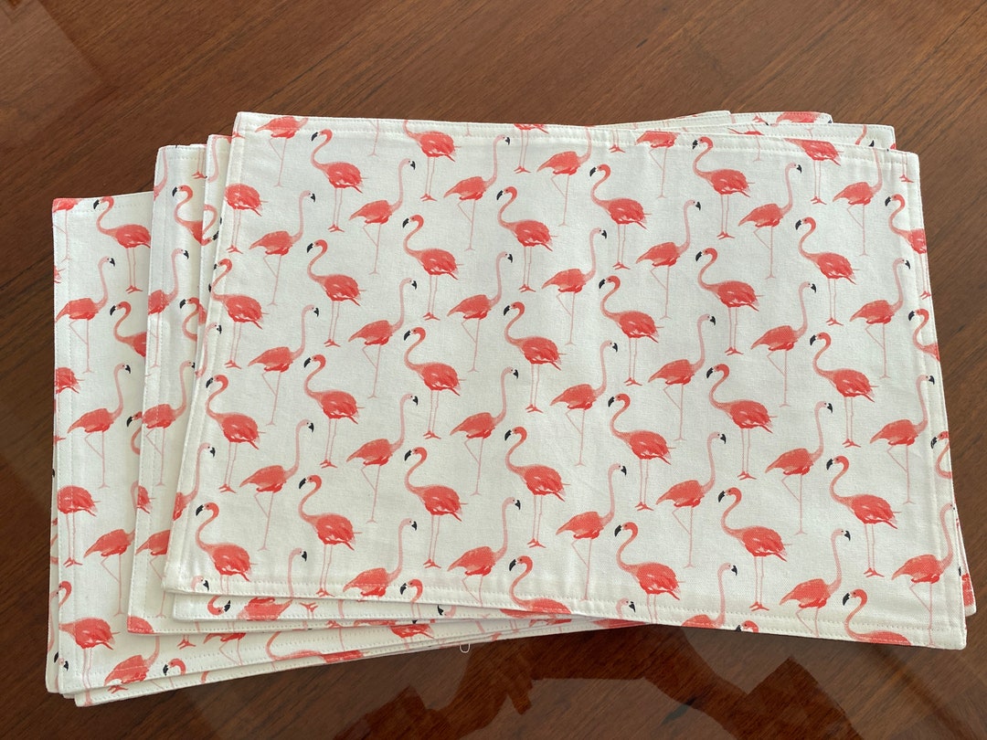 Set of 8 Rectangular Kate Spade Flamingo Cotton Canvas Placemats Place