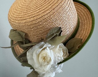 Kokin NEW YORK Straw Brimmed Hat Green Velvet Green Piping  display picture 1